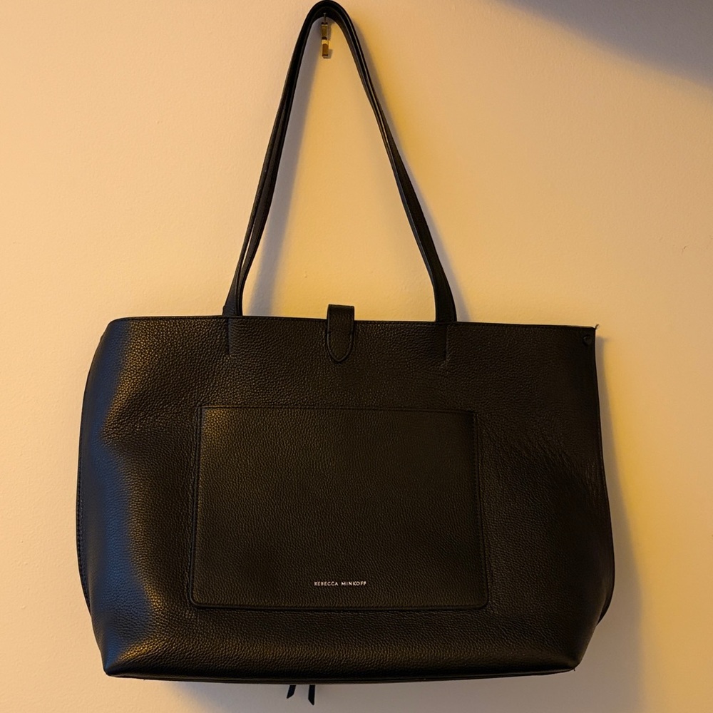 Rebecca Minkoff Black Leather Tote with Front Pocket